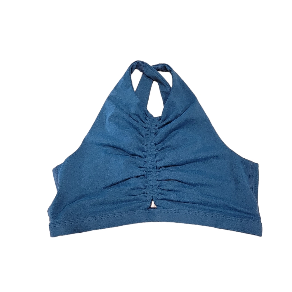 Beyond Yoga Plush and Ruched Yoga Bra Crop Top Teal Women's Medium